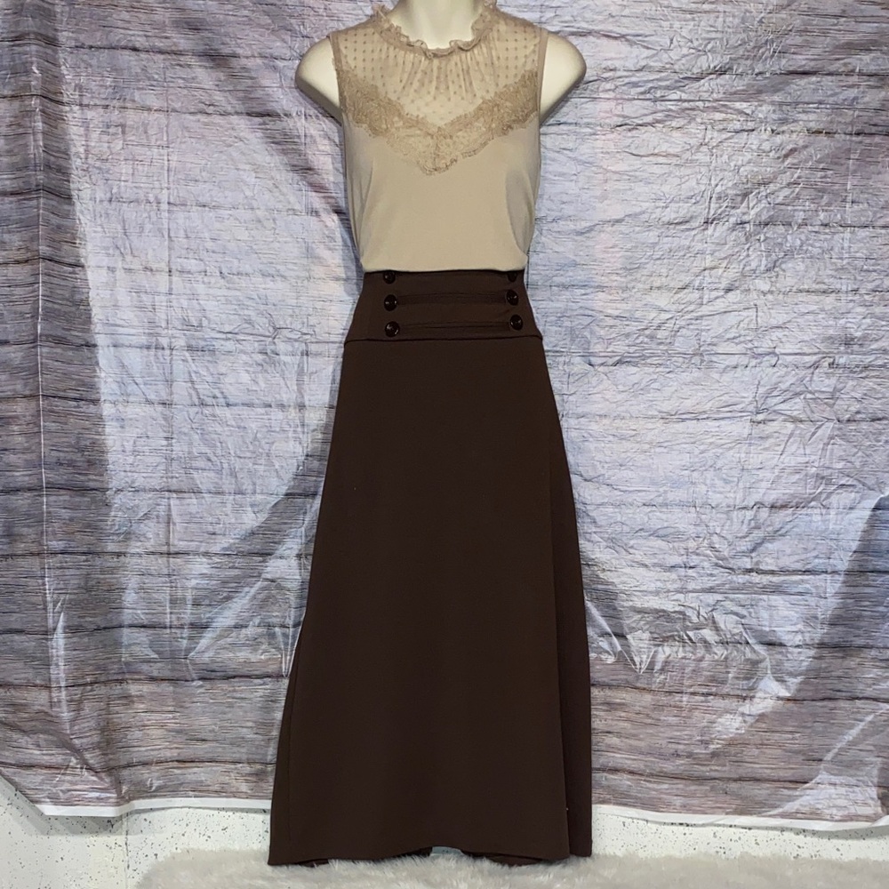 Cato Brown High-Waist Skirt with Button Detail